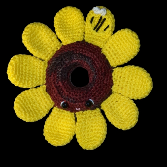 Sunflower Donut Ring Crochet Handmade Pin Cushion - Picture 2 of 3
